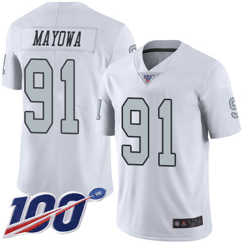 Men Oakland Raiders Limited White Benson Mayowa Jersey NFL Football 91 100th Season Rush Vapor Jersey